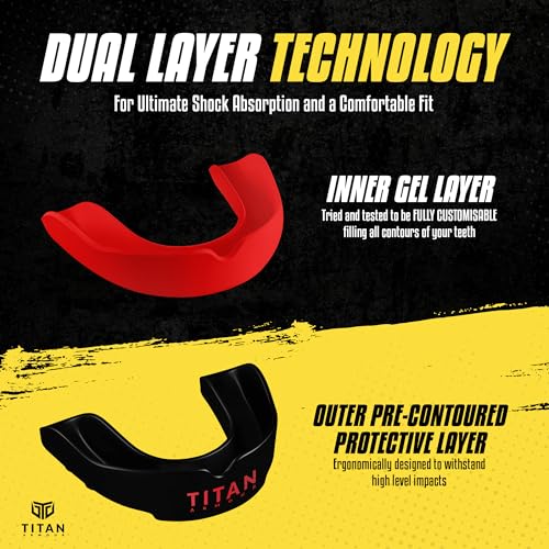Mouth Guard Boxing, Dual-Layer Boil & Bite Mouthguard, Adult | Premium Dual-Layer | Case Included | Adult & Youth Custom-Fit Mouthpiece | Football, MMA, Hockey, Lacrosse, BJJ, Basketball - color: Red, size: Adult Age 11+