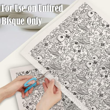 SUPERDANT 4PCS Funky Fish Underglaze Paper Transfer Floral Fish Transfer Paper for Clay Ceramic Porcelain Under Glaze Transfers for Pottery Enamel Decals Black Underglaze Papers Handcrafted Gifts - style: Funky Fish