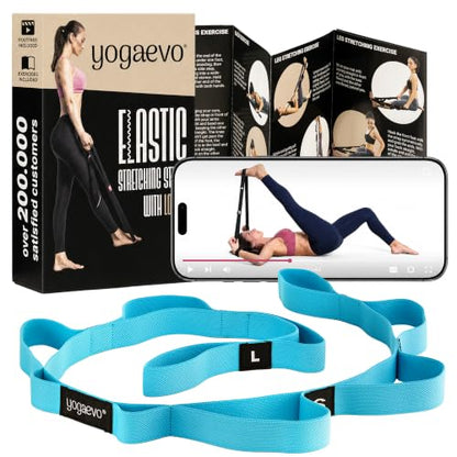 Yogaevo Elastic Stretching Strap With Loops For Physical Therapy - color: Blue
