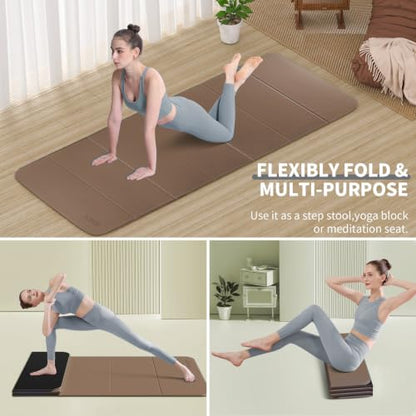 Foldable Yoga Mat Extra Large 74"×31.5" | Double-Sided Non-Slip,Extra Wide Foldable Design,8mm Extra Thick,Exercise Mat for Home, Studio and Travel Use - color: Brown+Black