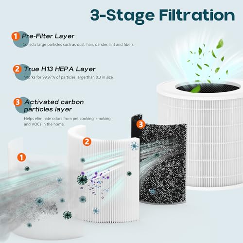 A2005 HEPA Replacement Filter,Compatible With A2005 Purifier Covers Upto 549 Ft², H13 HEPA and Activated carbon Filter, 2 Pack
