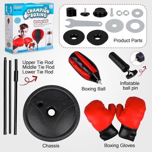 Punching Bag Set Toy with Boxing Gloves, Ideal Birthday for Kids Ages 3-8+ - color: Red