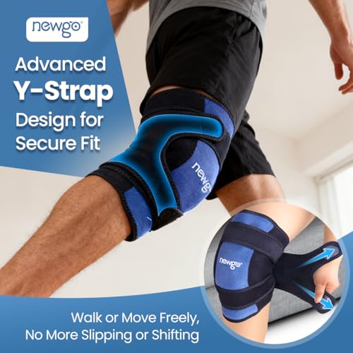 NEWGO 360° Knee Ice Wrap, 60-Min Cold Therapy with Ice Grid - style: Navy-1 Pack