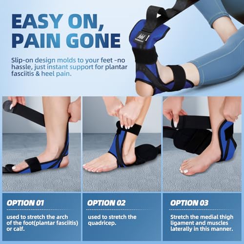 Foot and Calf Stretcher-Stretching Strap For Plantar Fasciitis, Heel Spurs, Foot Drop, Achilles Tendonitis & Hamstring. Yoga Foot & Leg Stretch Strap. (Blue) - color: Blue