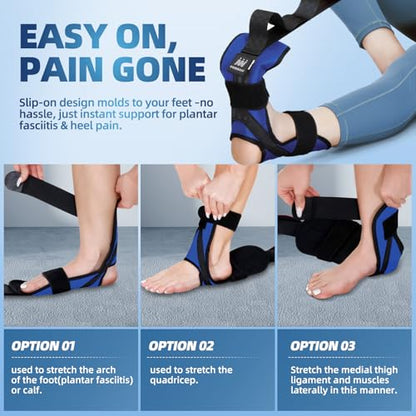 Foot and Calf Stretcher-Stretching Strap For Plantar Fasciitis, Heel Spurs, Foot Drop, Achilles Tendonitis & Hamstring. Yoga Foot & Leg Stretch Strap. (Blue) - color: Blue