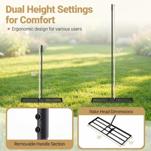COSTWAY 30x10 Inch Lawn Leveling Rake, Soil Sand Dirt Leveling Tool, Ground Leveler for Yard, Landscape, Garden, Pasture (Black, 30"x10") - color: Black