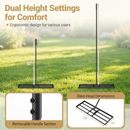 COSTWAY 30x10 Inch Lawn Leveling Rake, Soil Sand Dirt Leveling Tool, Ground Leveler for Yard, Landscape, Garden, Pasture (Black, 30"x10") - color: Black