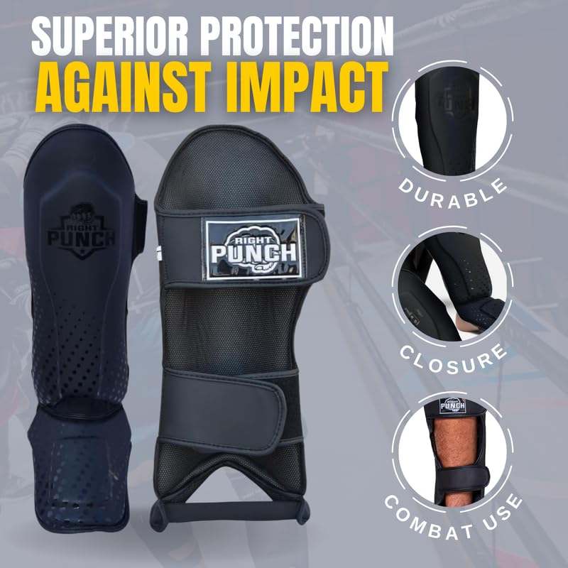Shin Guards Kickboxing Leg Pads with Instep Protection, Muay Thai MMA Martial Arts Kicking Sparring Training Gear - color: Black, size: Medium