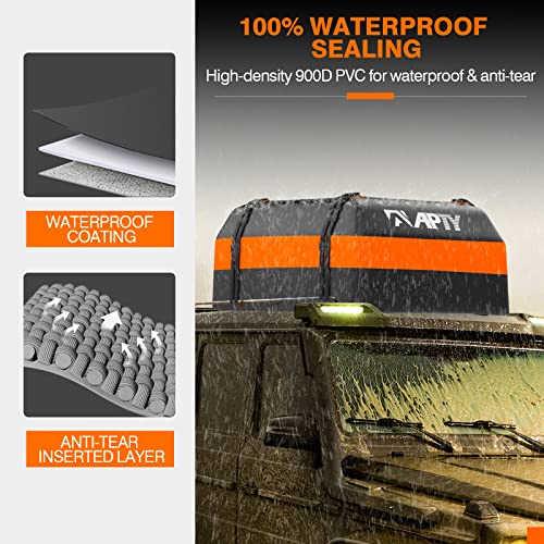 16 Cu Ft Car Rooftop Cargo Bag, Waterproof Soft Roof Top Luggage Carrier - size: 16 Cubic Feet-Orange