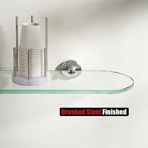 JQK Bathroom Glass Shelf, Tempered Glass Shower Storage 20 by 5 inches, 304 Stainless Steel Brushed Finish Wall Mount, TGS121L20-BN - color: Brushed, size: 20 Inch