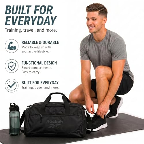Reebok Lightweight Unisex Carry On Gym Duffle Bag for Men & Women, Sports - color: Hamilton Black