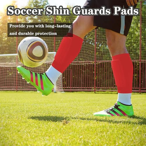 Soccer Shin Guards Pads for Youth Adult - color: Red, size: Large