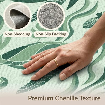 4'x6' Washable Modern Turtle Accent Rug, Mint Green Non-Shedding Small Carpet Pet Friendly & Kids Safe Play Mat for Playroom, Bedroom, Reading Nook | Ref:1953893