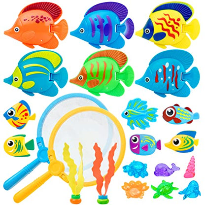 23 Pcs Pool Toys for Kids, Bath Toys Dive and Grab Fishing Game Set, Diving Toys for Summer Pool Swimming Bath Time