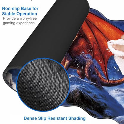 Large Gaming Mouse Pad, Keyboard Wrist Rest Pad & Wrist Support Mousepad Set, Stitched Edge, Extended, Non-Slip Base, Memory Foam Desk Mat for Office, Home,Cool Dragon - color: Cool Dragon