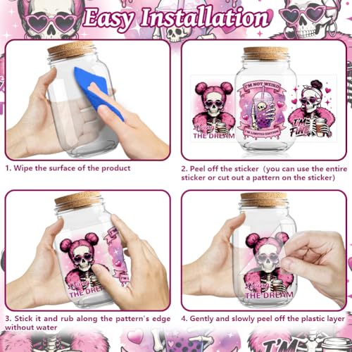 UV DTF Cup Wraps Transfer Stickers Humorous Skull Pattern, 10 Sheets Waterproof Custom Vinyl Transfer Sticker 16oz Coffee Glass Cup Tumbler Bottle Mug Decals for Men Women - style: Humorous Skull