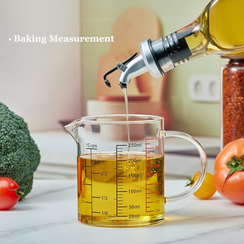 Glass Measuring Cup-[Insulated handle | V-Shaped Spout]-Made of High Borosilicate Glass Measuring Cup for Kitchen or Restaurant, Easy to Read, 250 ML (8 Oz, 1 Cup) - size: 250ml/8OZ