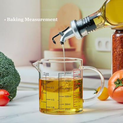 Glass Measuring Cup-[Insulated handle | V-Shaped Spout]-Made of High Borosilicate Glass Measuring Cup for Kitchen or Restaurant, Easy to Read, 250 ML (8 Oz, 1 Cup) - size: 250ml/8OZ