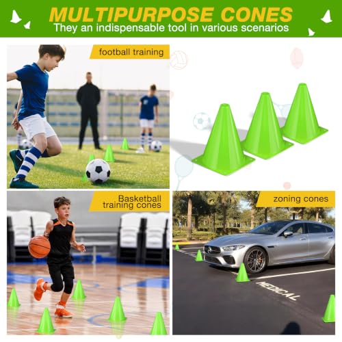 36pcs Cones 7 Inch Soccer Cones and Plastic Traffic Cones, Durable Cones for Sports Training, Ideal for Soccer, Basketball, Football, Skating, and Agility Drills Practice - color: green