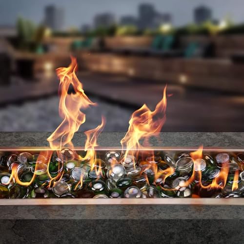 OnlyFire Fire Pit Glass Rocks 10 lbs, High Luster Fire Glass Beads 1/2 Inch, Tempered Glass Marbles for Propane/Natural Gas Fire Pit, Fireplace, Multicolor & Blends Available - color: Emerald Green+Crystal Ice+Caramel