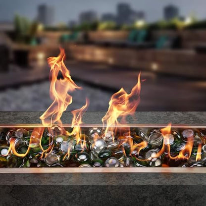 OnlyFire Fire Pit Glass Rocks 10 lbs, High Luster Fire Glass Beads 1/2 Inch, Tempered Glass Marbles for Propane/Natural Gas Fire Pit, Fireplace, Multicolor & Blends Available - color: Emerald Green+Crystal Ice+Caramel