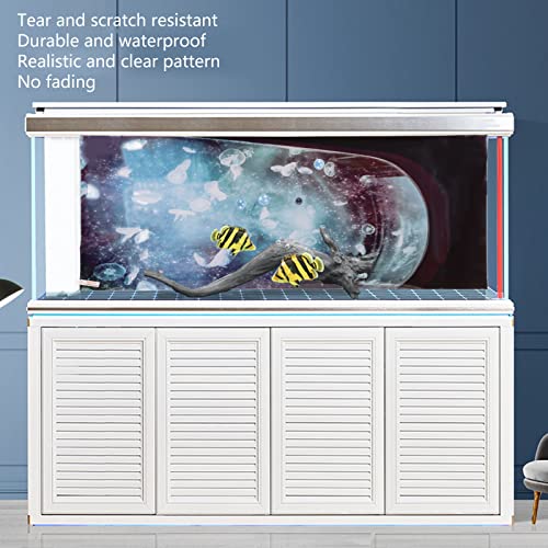 Aquarium Background PVC 3D Fish Tank Decoration, Self Adhesive Sticker with Realistic Pattern, Durable Non Background for Freshwater Saltwater Tanks (91 * 50CM) - size: 91*50CM