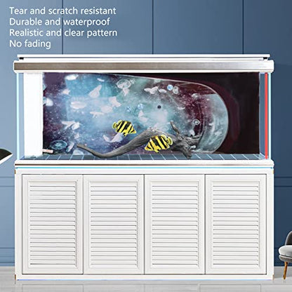 Aquarium Background PVC 3D Fish Tank Decoration, Self Adhesive Sticker with Realistic Pattern, Durable Non Background for Freshwater Saltwater Tanks (91 * 50CM) - size: 91*50CM