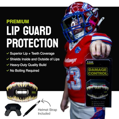 DAMAGE CONTROL Youth Football Mouth Guard – Symbite | Heavy Duty, Breathable No Boil Mouthpiece, Maximum Airflow, Protects Lips & Teeth, Works with Braces, Includes Helmet Strap - color: Symbite