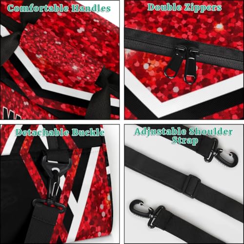 Personalized Sports Volleyball Bag, Red Glittering with Black | Custom Team Name Gym Sport Duffel Bag Weekender Bags Travel Duffel Bag - color: Red Black