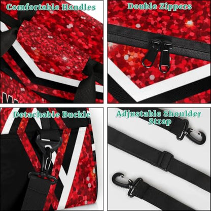 Personalized Sports Volleyball Bag, Red Glittering with Black | Custom Team Name Gym Sport Duffel Bag Weekender Bags Travel Duffel Bag - color: Red Black