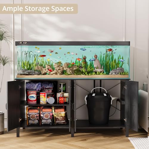 VOWNER 100-150 Gallon Fish Tank Stand with Power Outlet, Heavy Duty Aquarium Stand with Cabinet Storage for Fish Tank, Turtle Tank, Reptile Terrarium, 60" L*23.6" W Tabletop, 2200 LBS Capacity, Black - color: Black