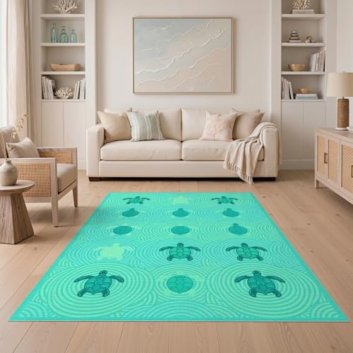 5'x7' Washable Contemporary Turtle Area Rug, Teal Non-Shedding Pet Friendly Carpet for Small Living Room, Playroom, Bedroom, Easy Care Kids Safe Mat | Ref:1955115 - color: Blue/Pattern 12, size: 5' x 7' (Rectangular)