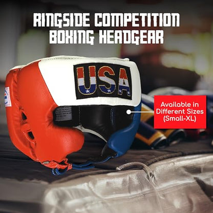 Ringside Competition Boxing Muay Thai MMA Sparring Head Protection Headgear with Cheeks - color: Red/White/Blue, size: Large