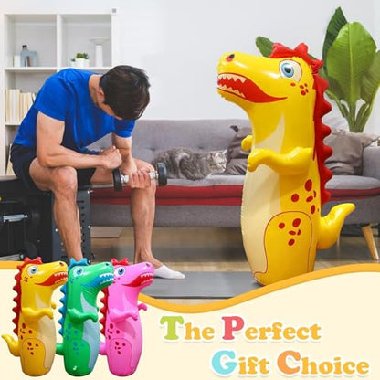 3 Pcs Inflatable Tumbler Dinosaur Punching Bag, Blow up Boxing Dinosaur