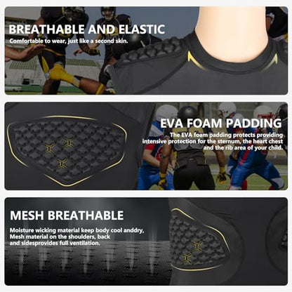 Men's Football Rib Protector Vest Heart Sternum Chest Shoulder Guard Padded Shirt for Aldult Rugby Softball - size: Medium