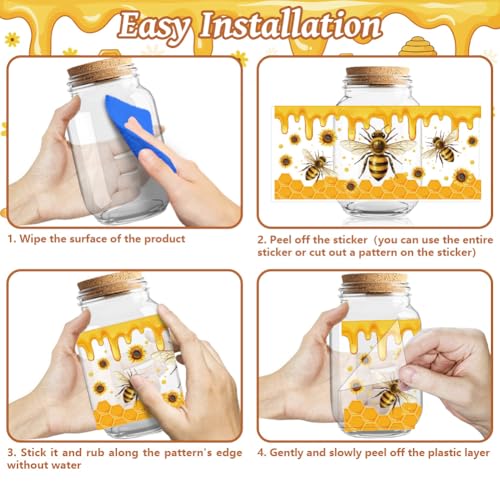 UV DTF Cup Wraps Transfer Stickers Bee with Gnome and Sunflower Pattern, 10 Sheets Waterproof Custom Vinyl Transfer Sticker 16oz Coffee Glass Cup Tumbler Bottle Mug Decals for Men Women - style: Bee with Gnome and Sunflower