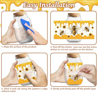 UV DTF Cup Wraps Transfer Stickers Bee with Gnome and Sunflower Pattern, 10 Sheets Waterproof Custom Vinyl Transfer Sticker 16oz Coffee Glass Cup Tumbler Bottle Mug Decals for Men Women - style: Bee with Gnome and Sunflower