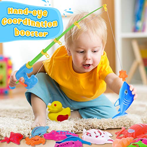 Goody King Magnetic Fishing Game Pool Party Pole Rod Net - Bathtub Outdoor Indoor Carnival Party Water Table Fish 4 Players Gift Age 3-5 6 4-8 (Large) - size: Large