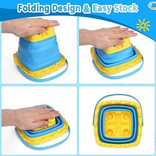 3L Jumbo Foldable Buckets, Castle Sand Beach Toy Silicon Pails For Kids Adults, Collasible Water Bucket Sandbox Kit Multi Use Summer Essential For Travel Cleaning, Camping, Picnic, Fishing 3 PCS - style: Foldable Castle