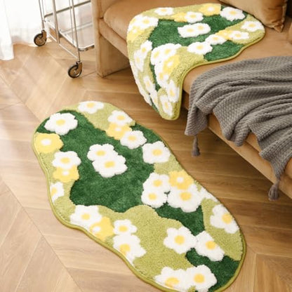 Moss Forest Bathroom Rug, Cute Cozy Green Plant Tufted Mat, Ultra Soft Microfiber, TPR Holder Backing, Absorbent Machine Washable, for Sink Bar, Shower and Bedroom, 19.7" x 31.5", Bellis - color: Bellis