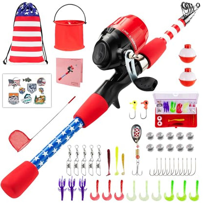 Kids Fishing Pole, Portable Telescopic Kids Fishing Poles for Boys Girls Youth, Fishing Rod and Reel Combo