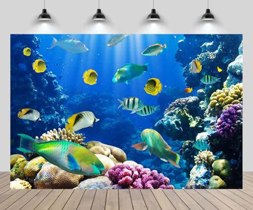 CHNYWORK 82x59 Inches Under The Sea Tapestry Wall Hanging Aquarium Underwater World Tropical Fish Coral Reef Background Living Room Bedroom Aesthetic College Dorm Wall Decor