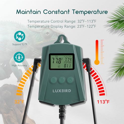 Reptile Heating Pad 8x12 Inch with Dual Output Reptile Thermostat LB-2SC Combo Set Under Tank Terrarium Heating Mat for Turtles, Lizards, Frogs, and Other Reptiles