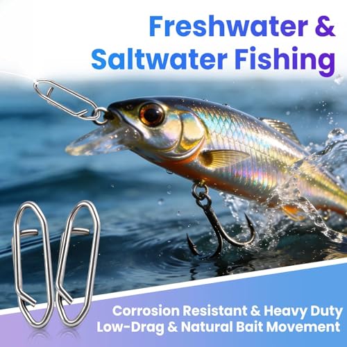 Power Fishing Clip - Fishing Speed Clips 50Pcs Stainless Steel Quick Change Connector,Link Split Rings Snaps for Lures Saltwater Size S# M# L#