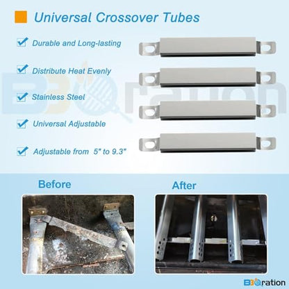 Universal Adjustable Carryover Tubes for Charbroil, Kenmore and Others Most Gas Grill, 4-Pack Crossover Tubes for Charbroil Grill Replacement Parts
