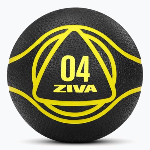 ZIVA Medicine Ball – Durable Rubber Weighted Ball with Easy-Grip Textured Shell for Core, Balance and Strength Training – Commercial Quality (Black, 4–20 lb) - style: 4lb Black