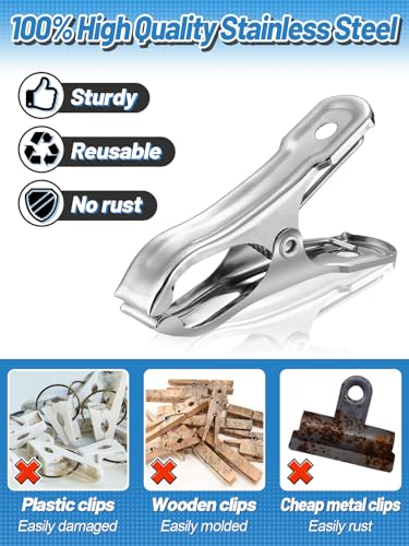 Stainless Steel Garden Cilps - 40Pcs Large Open Metal Clamps for Greenhouse Hoops, 2" Fix Plant Cover Shade Cloth Netting Tarp, Tight Grip Weatherproof Gardening Supplies