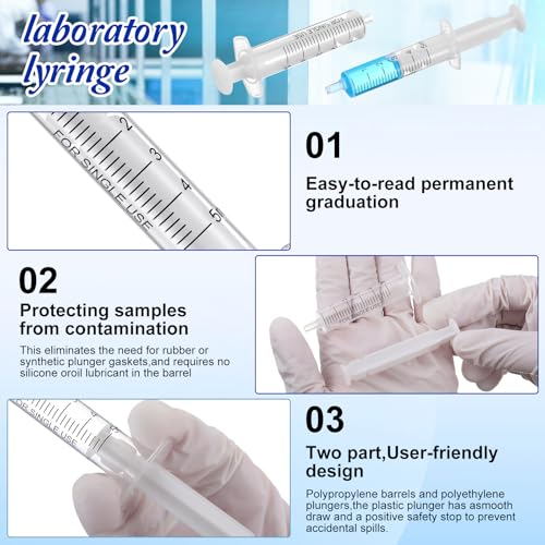 100 Pcs Plastic Syringe No Rubber Plunger Oral Syringes Without Needle Measuring Luer Slip Tip Syringe for Kids Children Liquids Refilling Scientific Labs(5 ml)