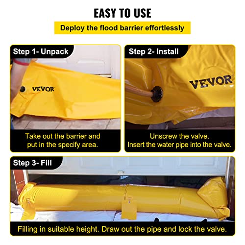 Flood Barrier, Flood Bags, Sandbag Alternative, Water Barrier for Flooding with Great Waterproof Effect, Reusable PVC Water Diversion Tubes, Lightweight Flood Barriers for Home, Door, Garage