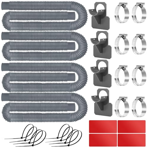 Replacement Pool Hoses for Above Ground Pools, 1.25" ID x 59" L, 4 Pack with 4 Hose Holders and 8 Metal Clamps (Grey) - color: Grey(2), size: 4 Pcs
